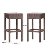 Outdoor PE Rattan Backless Barstools, Set of 2, Dark Brown