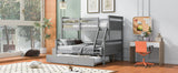 Twin over Full Bunk Bed with Ladder, Twin Size Trundle, Safety Guardrail, Gray