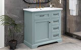 36" Bathroom Vanity with Sink, Ceramic Sink, 2 Tip-out Drawers, Soft Close Door Hinges, Grey