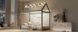 Twin Size Wooden House Bed, Gray