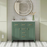 36'' Bathroom Vanity with Ceramic Sink Combo Set, Modern Freestanding Single Bathroom Cabinet with 4 Drawers & 2 Cabinets,Storage Cabinet for Bathroom, Solid Wood Frame Vanity Set, Green