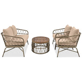 GO Bohemia-inspired 4-Person Outdoor Seating Group With Removable Cushions, Conversation Patio Set With Wood Tabletop, Beige