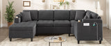 Modern U-shaped Sectional Sofa 115.7" Corner Sectional Living Room Couch Oversized Sectional with with Built-in Cup Holders, Storage Space and USB Ports for Living Room, Beige