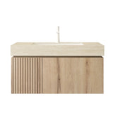 MURI 36" Bathroom Vanity&Sink, Floating Plywood Storage Cabinet with Drawer&Door, Roma Travertine Sintered Stone Top&Ceramic Basin with 1 Pre-drilled Faucet Hole, Pre-assembled, White Oak Woodgrain