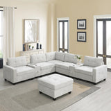 104'' Sectional Sofa with Acrylic Table Top,Chenille U Shaped Couch Set with 2 Consoles,USB Charger,Storage Drawers and Pockets,Movable Ottoman,Tufted Sofa for Living Room,Apartment,2 Colors