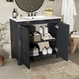 36 " Bathroom Vanity Organizer with Ceramic Sink, Set Bathroom Storage Cabinet, Olive Green(Old SKU:SV000004AAF)