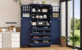 [Assembly Video Provided] TOPMAX 35.5x17.6x70.9inch Freestanding Kitchen Pantry Cabinet, Tall Storage Cabinet with 4 Doors, 2 Door Shelves, 8 Pull-out Trays and Adjustable Shelf for Dining Room, Blue