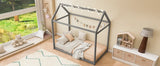 Twin Size Wooden House Bed, Gray