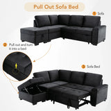 Sleeper Sectional Sofa, L-Shape Corner Couch Sofa-Bed with Storage Ottoman & Hidden Arm Storage & USB Charge  for Living Room Apartment, Black