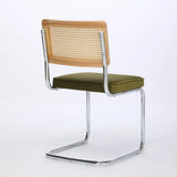 Mid Century Modern Dining Chairs Set of 2, Velvet Accent Chairs with Natural Cane Back & Stainless Chrome Base, Famous Breuer Designed Chairs, Upholstered Rattan Kitchen Chairs,Olive-Green
