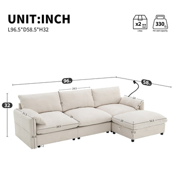 [VIDEO]96.5'' L-Shaped Sectional Sofa with Storage Ottoman and Pockets, Adjustable Phone Holder, USB Charger, Elephant Ear-Shaped Armrests, Comfy Seat for Living Room&Apartment, Chenille, 3 Colors