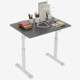 Adjustable study desk suitable for children and adults, height-adjustable, multi-functional home office desk, compact design, desktop dimensions: 60cm × 80cm, white frame, gray tabletop.