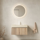 MURI 30" Bathroom Vanity&Sink, Floating Plywood Storage Cabinet with Drawer&Door, Roma Travertine Sintered Stone Top&Ceramic Basin with 1 Pre-drilled Faucet Hole, Pre-assembled, White Oak Woodgrain