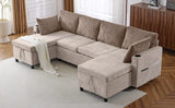 1113.4" Sectional Sofa Pull-out Sofa Bed Versatile Sofa Sleeper with Large Storage Space, Two USB Ports and Two Cup Holders for Living Room(Old SKU:N719S001660D), Brown
