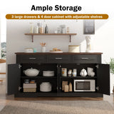 63" Fluted Sideboard Buffet Cabinet with Storage, Modern Coffee Bar Station with 4 Doors and 3 Drawers, Wood Kitchen Storage Console Table for Living Room Dining Room Entryway, Black
