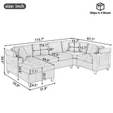 Modern U-shaped Sectional Sofa 115.7" Corner Sectional Living Room Couch Oversized Sectional with with Built-in Cup Holders, Storage Space and USB Ports for Living Room, Beige