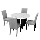 5-Piece Round Dining Table set, 43-Inch Modern Dining Table and 4 Upholstered Chairs for Dining Room, Kitchen Room, Living Room, Easy Assembly