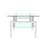 Rectangle Glass Coffee Table, Clear Coffee Table, Modern Side Center Tables for Living Room, Living Room Furniture,white