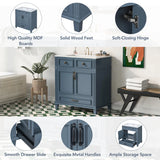 30'' Bathroom Vanity with Ceramic Sink,Solid Wood Frame Bathroom Storage Cabinet with Soft Closing Doors,Retro Style, Blue
