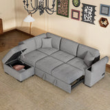 Sleeper Sectional Sofa, L-Shape Corner Couch Sofa-Bed with Storage Ottoman & Hidden Arm Storage & USB Charge  for Living Room Apartment, Black