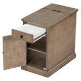 U-Can Classic Vintage Livingroom End Table Side Table with USB Ports and One Multifunctional Drawer with cup holders, Antique Brown (Old SKU: WF296294AAD)