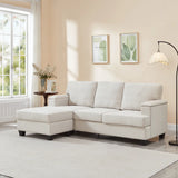 86" L-Shaped Sectional Sofa with Movable Ottoman & Storage, Linen Fabric Corner Couch for Small Living Room, Beige