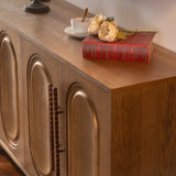 59.84" Gold-Toned 4-Door Sideboard Buffet Cabinet - Solid Wood & MDF Arched Door Storage Console Table for Dining Room/Living Room