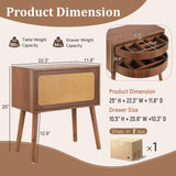 Rotating Hidden Compartment Nightstands, Mid Century Modern Concealment Furniture, Rattan Bed Side Table, Compartment End Table with Wood Legs, Bedside Tables for Bedroom, Living Room, Dorm, Natural