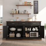 63" Fluted Sideboard Buffet Cabinet with Storage, Modern Coffee Bar Station with 4 Doors and 3 Drawers, Wood Kitchen Storage Console Table for Living Room Dining Room Entryway, Black