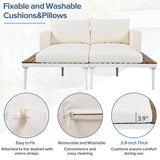 TOPMAX Modern Outdoor Daybed Patio Metal Daybed with Wood Topped Side Spaces for Drinks, 2 in 1 Padded Chaise Lounges for Poolside, Balcony, Deck, Beige