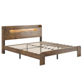 Bed Frame King Size, Wood Platform Bed Frame with Storage LED Light Headboard and 2 USB , Noise Free,No Box Spring Needed and Easy Assembly Tool,Large Under Bed Storage,Dark Brown