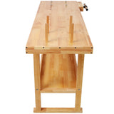 60" Professional Rubberwood Solid Wood Workbench-2 Drawers, Open Shelf, Natural Finish for Garage, Woodworking Carpenter Workshop & Home Use