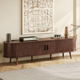 70 Inch Mid Century Modern TV Stand, TV Stand for 80 Inch TV, TV Stand with Tambour Doors, Drawers and Power Outlet, TV Consoles for Living Room, Bedroom