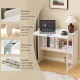 Folding Table with Storage Shelf,32.6 Inch Foldable Computer Desk for Small Spaces,Small Writing Desk for Bedroom  Home Office Dorm and Apartment,White