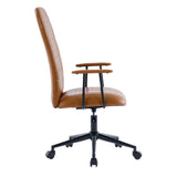 Antique brown PU leather color office chair, with armrest, high backrest, soft foam seating, 360 degree swivel , up and down adjustable gaslift,black powder coated frame,five star base, black wheels