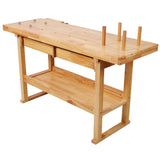 60" Professional Rubberwood Solid Wood Workbench-2 Drawers, Open Shelf, Natural Finish for Garage, Woodworking Carpenter Workshop & Home Use