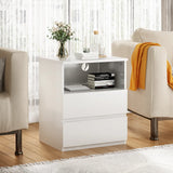 (Set of 2)End Table with Fast USB C Charging Station, Sofa Side Table with 2 Drawers, Large Storage Modern Wood Storage Cabinet for Living Room,Bedroom,Office, White
