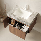 MURI 30" Bathroom Vanity&Sink, Floating Plywood Storage Cabinet with Drawer&Door, Light Gray Sintered Stone Top&Ceramic Basin with 1 Pre-drilled Faucet Hole, Pre-assembled, Brown Oak Woodgrain