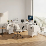 47.3"office desk with power outlet,2 Monitor Stands,2 drawers,Side Pocket,Easy to Assemble,Frame stability Reversible,use for home desk, computer desk, game table,White
