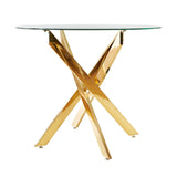 Golden Dining Table with cross metal leg and glass,Modern Space Saving Kitchen Table for Living Room