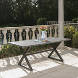 Rolando Outdoor Aluminum Dining Table with Steel Frame, Grey / Black