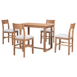 TOPMAX Farmhouse Counter Height 5-Piece Dining Table Set with 1 Rectangular Dining Table and 4 Dining Chairs for Small Places,Brown
