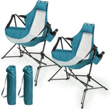 Hammock Camping Chair, Folding Portable Rocking Chair, Aluminum Alloy Adjustable Back Swinging Chair with Pillow Cup Holder, Recliner with Carry Bag for Outdoor Travel Lawn Backyard, Black  (2pcs)