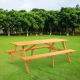 8 Person Brown Wooden Picnic Table, Outdoor Camping Dining Table with 2 Seats, Garden, DIY with 2 Built-in Benches, 2220lb Capacity