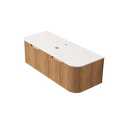 DINA 48'' Wall Mounted Cabinet, with Carrara White Sintered Stone Countertop and 2 Drawers, NO Basin, NO Faucet, Natural Woodgrain Color