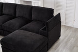 122"L Sectional Sofa Deep Seat Sofa Couch with Ottomans, Corduroy Sofa Sleeper for Living Room, Apartment, Office, Modern, Small Space, Easy Assembly(4-Seat & 2-Ottoman, Black)