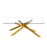 47.2" Rectangular Clear Tempered Glass Coffee Table,Stylish Design with Golden Metal Legs, Coffee Table for Living Room
