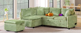 82.67"Convertible Sofa Bed Sectional Sofa Sleeper L-shaped Sofa with a Storage Ottoman,Two Pillows, Two Power Sockets and Two USB Ports for Living Room, Green