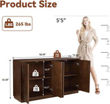 4 Door Accent Cabinet with Solid Wood Carved Doors, Adjustable Shelves, Push to Open Storage Cabinet with Cable Management, Ash Veneer Sideboard for Living Room,