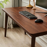 Solid Wooden Desk,63 x 19.7 Inch Desks, Rubberwood Mid Century Modern Desks, Small Writing Desk for Bedroom,Small Spaces - Walnut Color